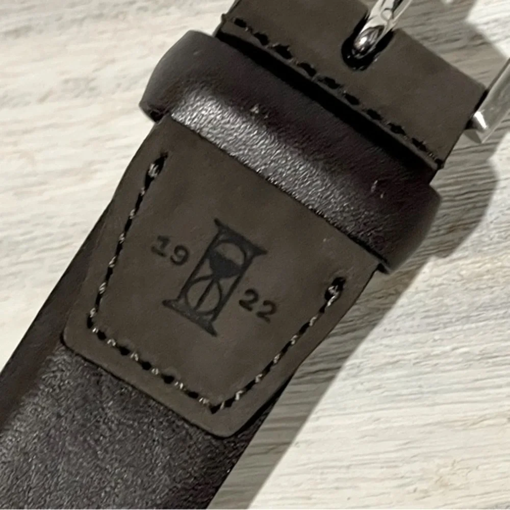 Dark Brown Leather Belt with Silver Buckle Size 40